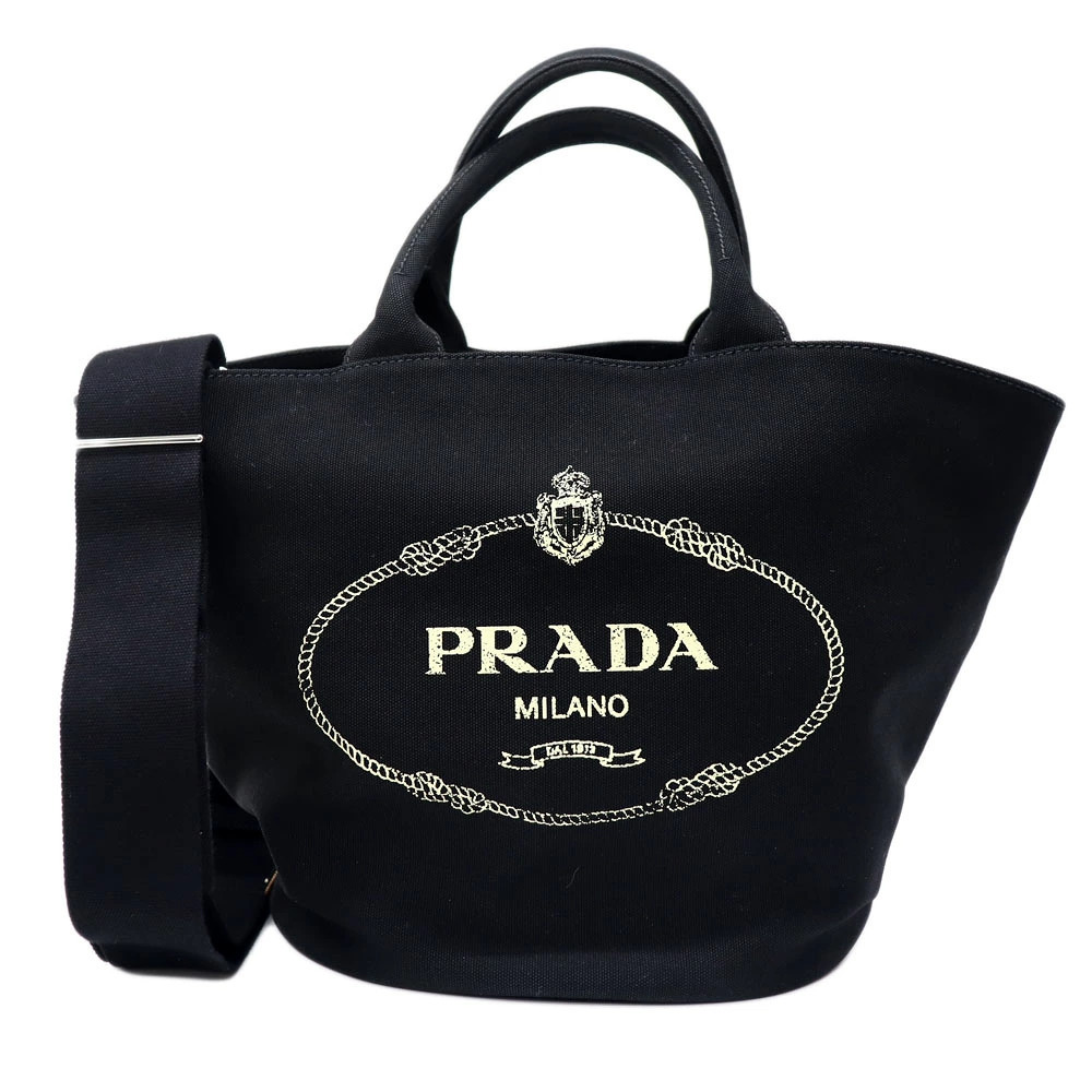 Prada Canapa canvas tote bag embroidered logo Black